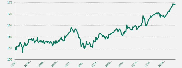 GRAFICO EUR-JPY ULTIMO AÑO