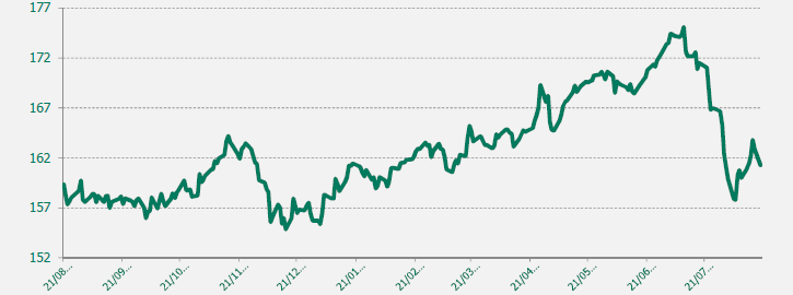 GRAFICO EUR-JPY ULTIMO AÑO